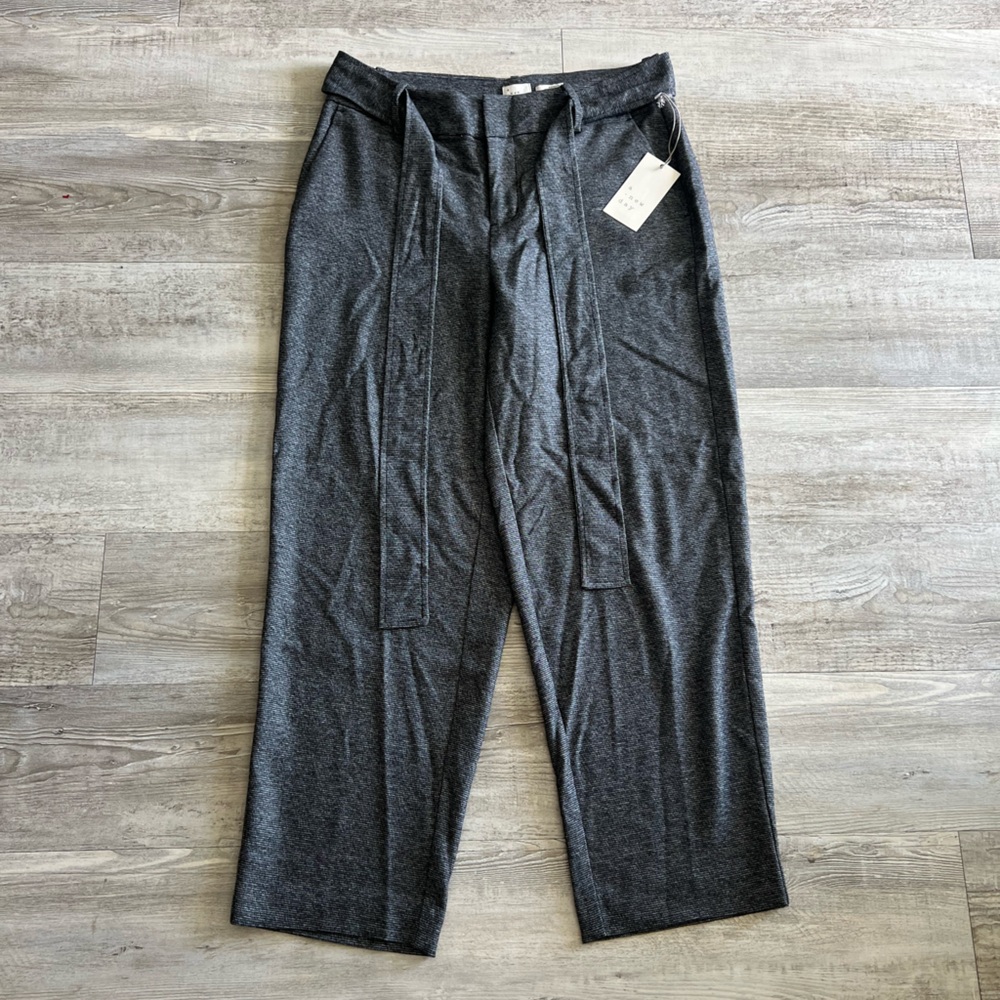 A New Day Gray High Rise Belted Ankle Pants Tie Waist Straight Leg Stretch 4 NWT - Picture 2 of 13